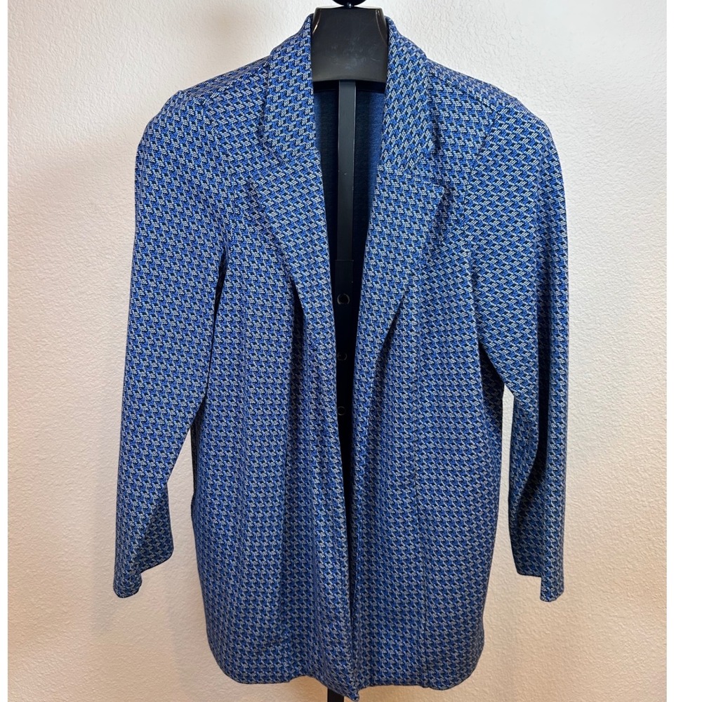 J.Jill Wearever Blue Geometric Jacquard Open Front Knit Blazer Cardigan Large